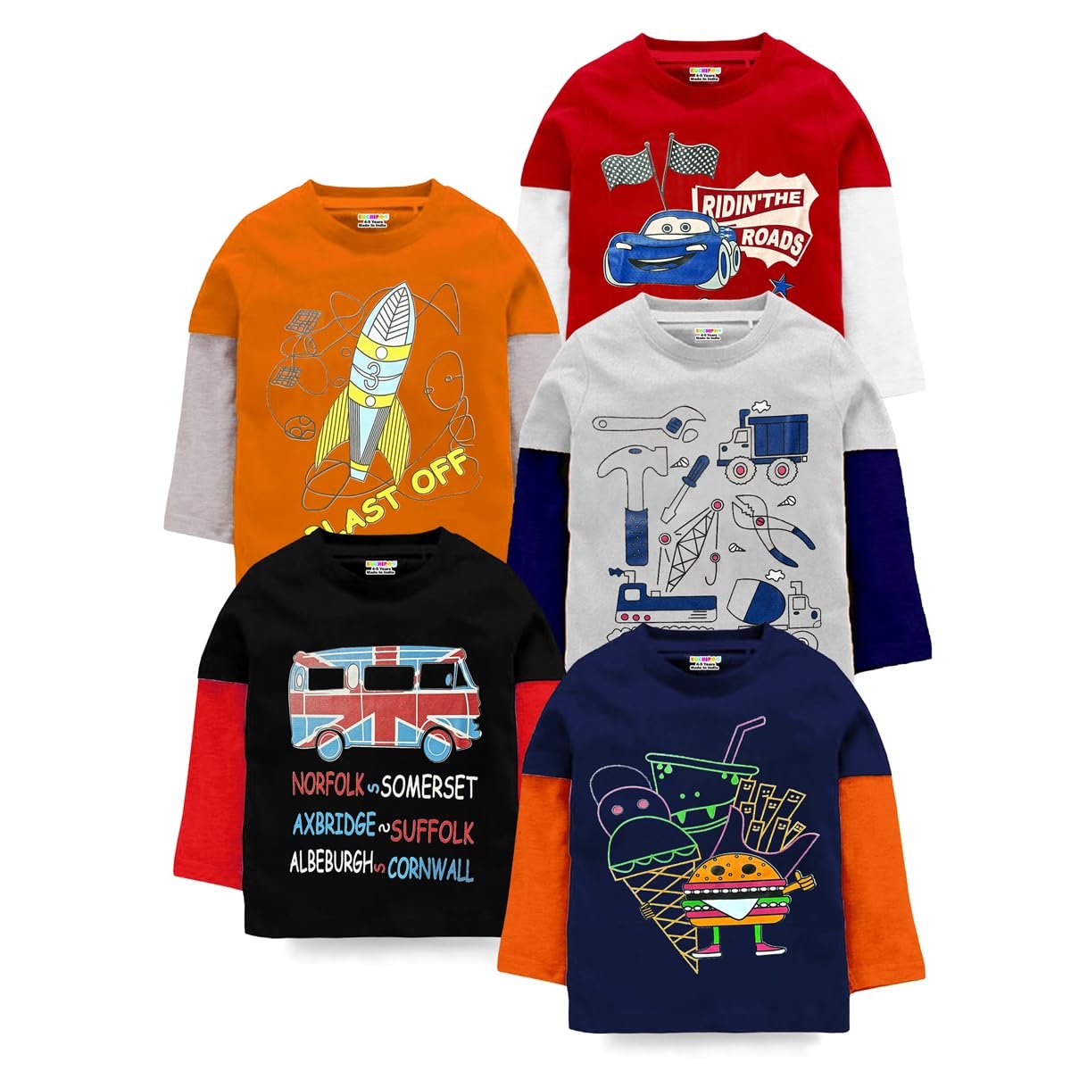 Kuchipoo Boys Full Sleeves Regular Fit Cotton T-Shirt