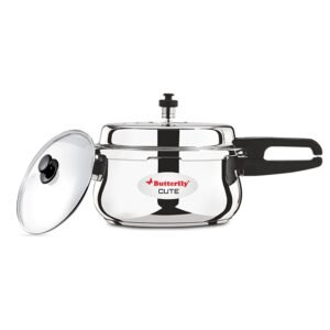Butterfly Cute 2 Litres Stainless Steel Outer Lid Pressure Cooker with Glass Lid| TRIPLY Base | Induction & Gas Stove Compatible | Triple Safety | ISI Certified | 5 Years Manufacturer’s Warranty