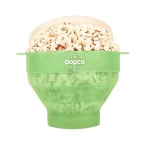 POPCO Silicone Microwave Popcorn Popper with Handles, Silicone Popcorn Maker, Collapsible Bowl and Dishwasher Safe – 15 Colors Available (Transparent Green)