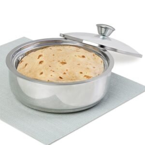 Borosil 1.1 L Stainless Steel Insulated Roti Server | Odur Proof, Food Grade, Toughned Glass Lid, Puf Insulated | Chapati Casserole, 1 Year Warranty