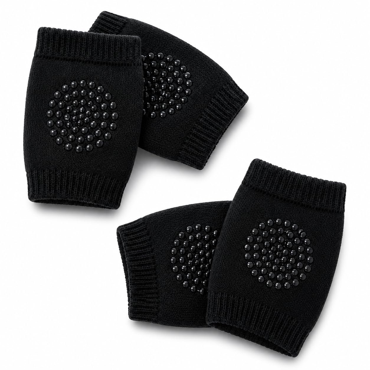 Baby Knee Pads for Crawling (6-24 Months) | Anti-Slip Knee Pads for Babies | Soft & Breathable Cotton | Unisex Baby Knee Guards | Pack of 2 Pairs (4 Pieces) | Black