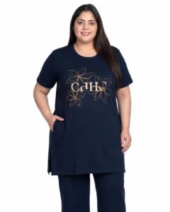 In Love Women Cotton Regular Fit Plus Size Long-Line Chest Print T-Shirt with Pocket