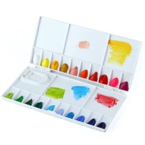 Jasol Color Mixing Plate Portable White Watercolor Paint Palette Case Folding Palette Box 20 Wells for Watercolor Gouache Acrylic and Oil Paint with 5 Mixing Area Pack of 1