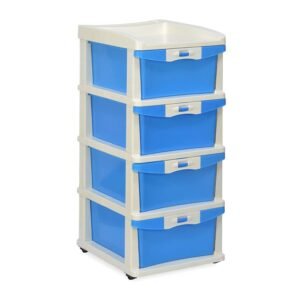 Nilkamal Chests of 4 Drawers CHTR24NT |Multi-Purpose Storage Organizer For Kids, School,And Home |Easy Assembly|Blue And Cream Colour