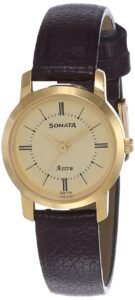 Sonata Quartz Analog Champagne Dial Leather Strap Watch for Women-NS87018YL01W/NT87018YL01W