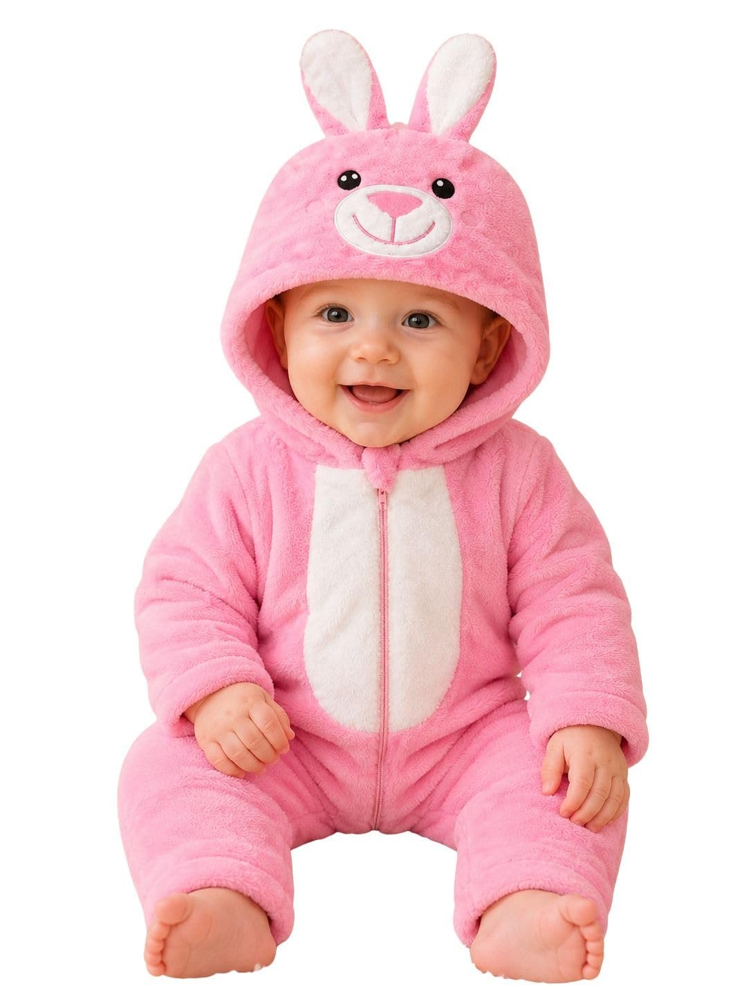 BABYZONE Baby Elephant Costume Romper, Grey Plush Hooded Jumpsuit