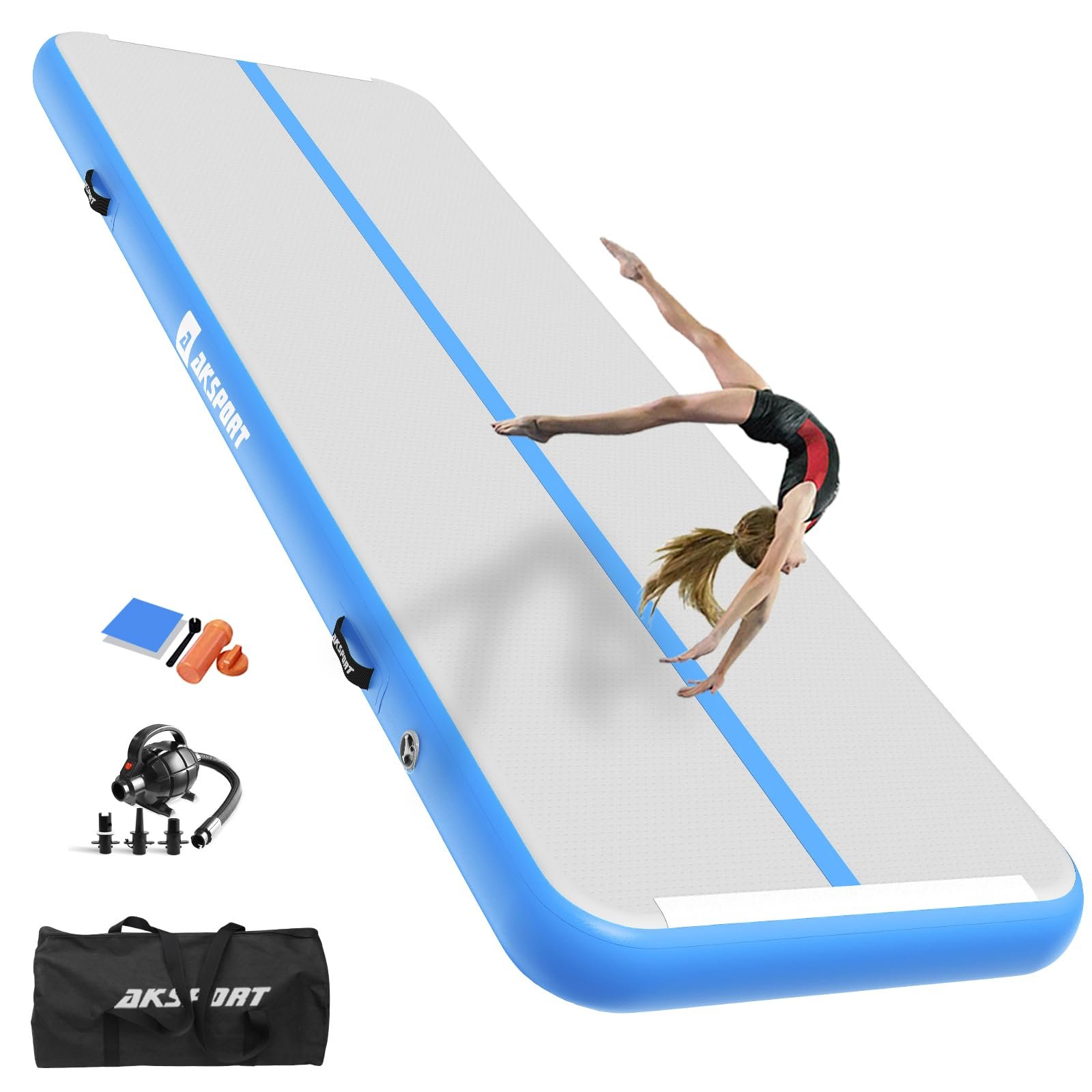 AKSPORT 8inch AirTrack Inflatable Gymnastics Airtrack Tumbling Mats for Home Use/Cheerleading/Yoga/Training with Pump