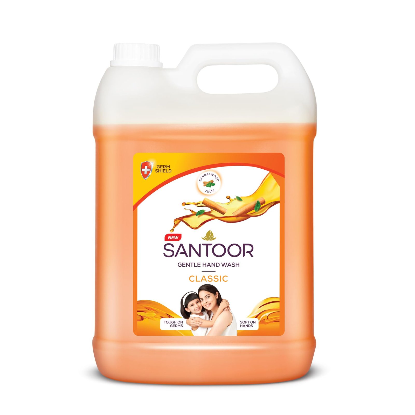 Santoor Classic Gentle Hand Wash 5000ml with Natural Goodness of Sandalwood & Tulsi| Rich Lathering Formula With Anti-Bacterial Properties| Soft on Hands| Soothes & Hydrates Skin
