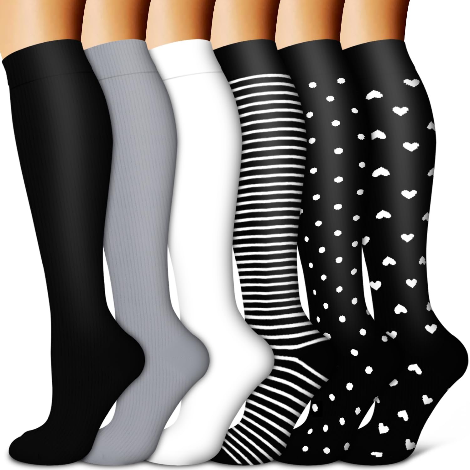 Copper Compression Socks Women & Men Circulation(6 pairs) – Best for Running, Nursing, Hiking, Recovery & Flight Socks