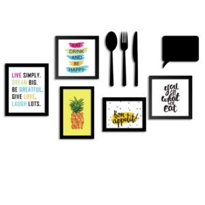 Kitchen and Restaurant Framed Wall Art Painting Kitchen Food Quotes Painting with Frame for Home, Kitchen, Bar and Restaurant with Mdf cutouts, Set of 7