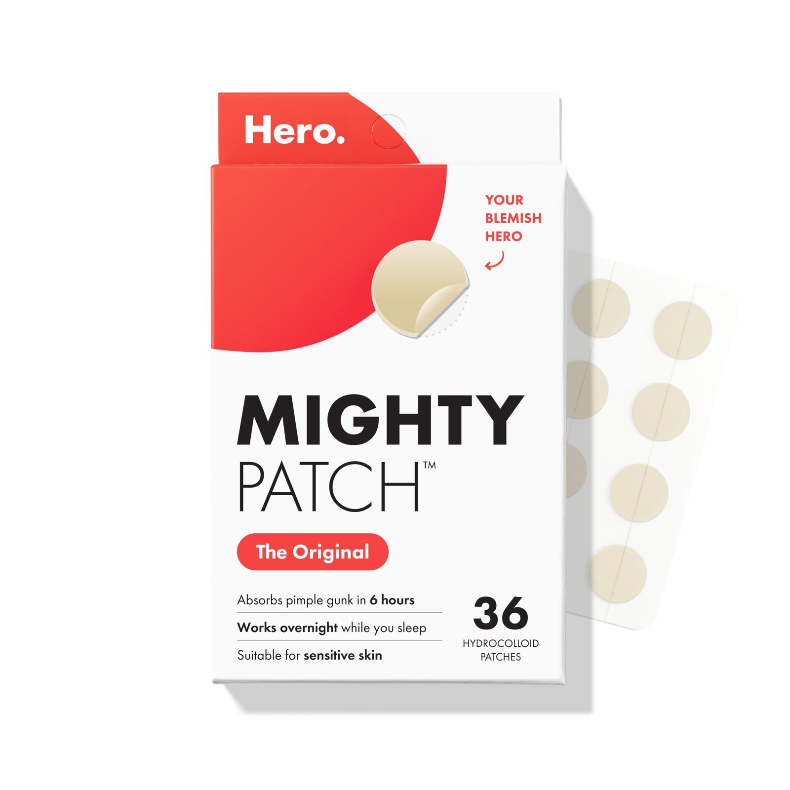 Mighty Patch Mighty Hero Cosmetics Patches Hydrocolloid Acne Absorbing Spot Dot (36 Patches In 1 Pack)