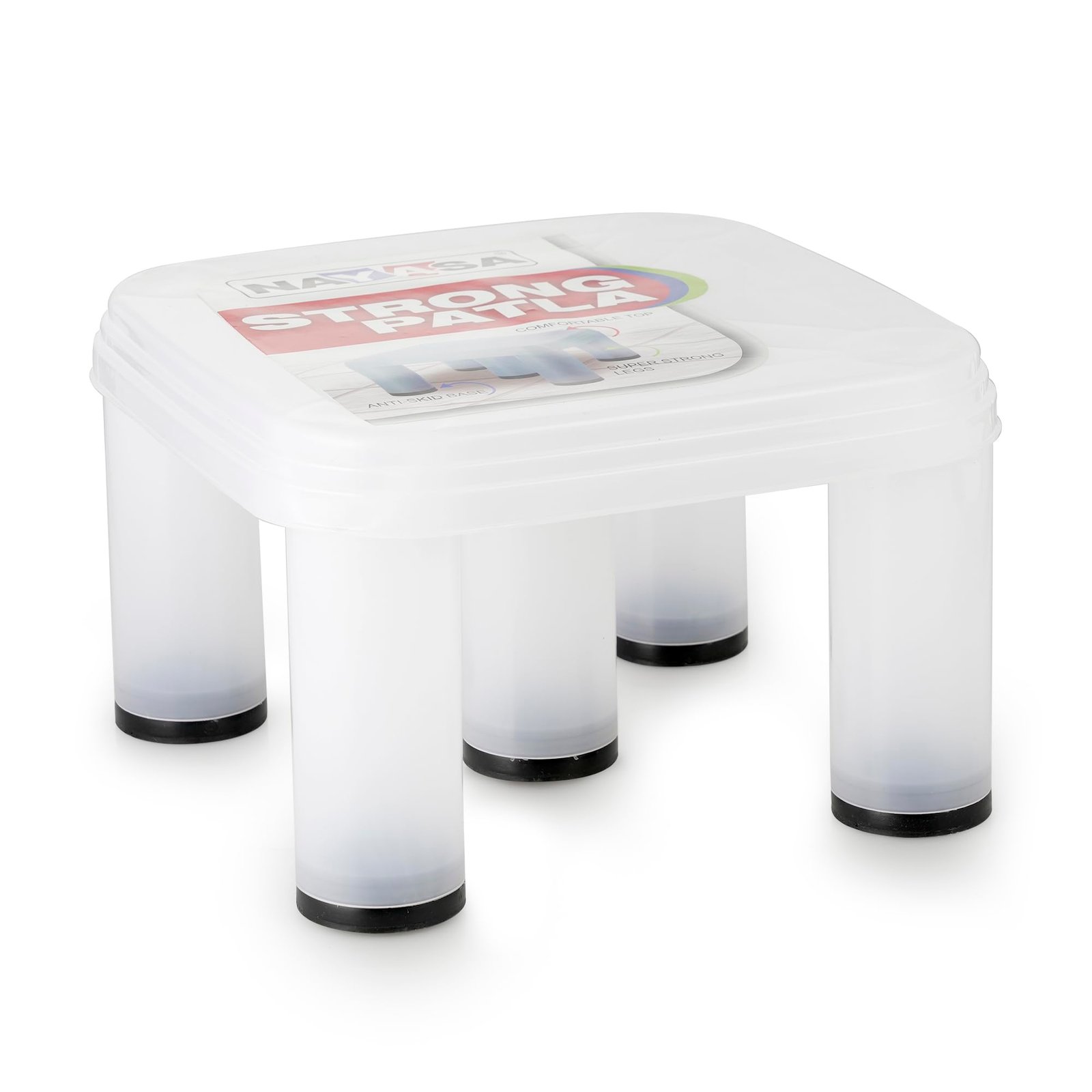 Nayasa Strong Plastic Stool for Home | Anti Skid, Light Weight & Durable | Plastic Stool for Sitting | Sturdy & Portable Stool for Home | White (516)