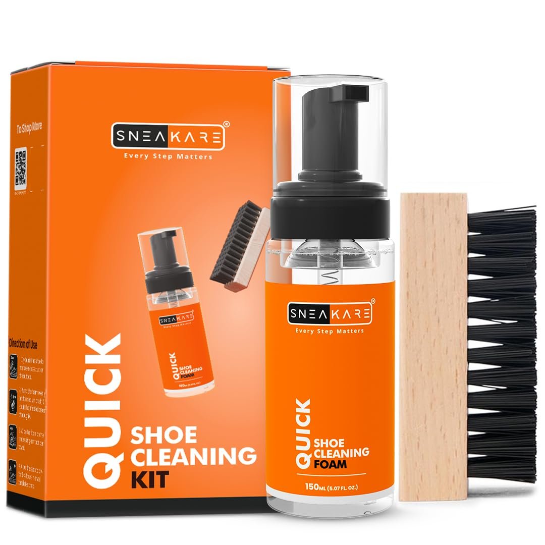 SNEAKARE Quick Shoe Cleaning Kit Shoe Cleaner & Medium Bristle Shoe Brush, White Shoe Cleaning Kit, Shoe Cleaner Kit For Sneaker,Sports Shoe Cleaner Foam Spray
