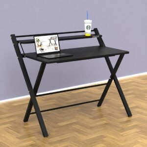 InnoFur Meleti Folding,Multi Purpose, Study, Adjustable Portable, Work from Home, Laptop, Computer, Writing, Dining, Utility Table with Bookshelf (Large, Black 100x73x85 CM)