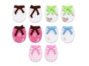 Premature Newborn Baby Mittens, Cotton, Multicolour, Printed, Drawstring Closure, 0-3 Months, Pack of 5 Pairs