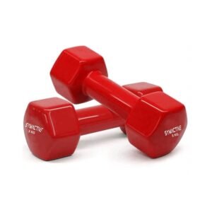 Amazon Brand – Symactive Vinyl Coated Fixed Dumbbell for Gym Exercises, Set of 2, 3 kg, Red