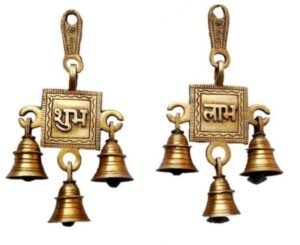 Two Moustaches Brass Shubh Labh Door Hanging Bells Set, Hanging Bells for Home Decor, Wall Decor, Pure Brass Bells for Pooja, Hanging Decorative Bells, Temple Bells, Pack of 2