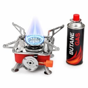 Portable Camping Gas Stove with 1 Butane Gas Canister | Foldable 2800W- Ultra Light for Emergency stove | camping cylinder | with Adjustable Flame Control (Gas stove+1 Refill)