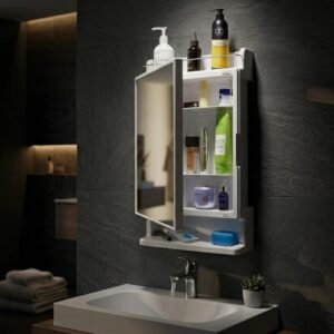 BRANCO Rich Look Bathroom Cabinet with Mirror Premium Cabinet with Secure Storage | Storage Organiser | Strong Plastic Bathroom Shelves Wall Mounted | Mirror Cabinet and Durable Plastic | White