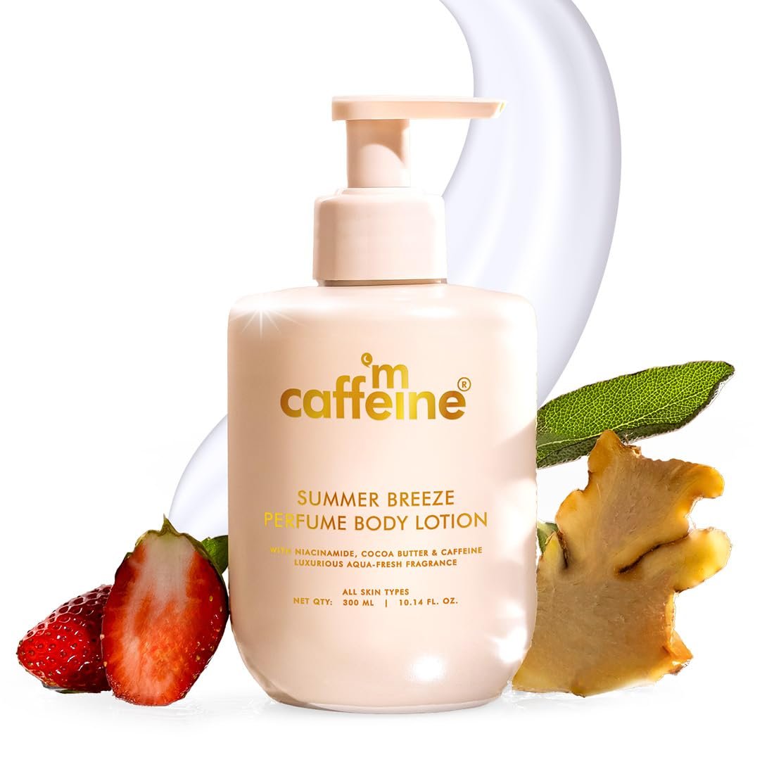 mCaffeine Summer Breeze Perfume Body Lotion 300ml| Niacinamide, Cocoa & Shea Butter For Deep Moisturization | Lightweight, Non-Sticky & Daily Use | Aqua-Fresh Beachy Fragrance | Summer Body Cream for Dry Skin