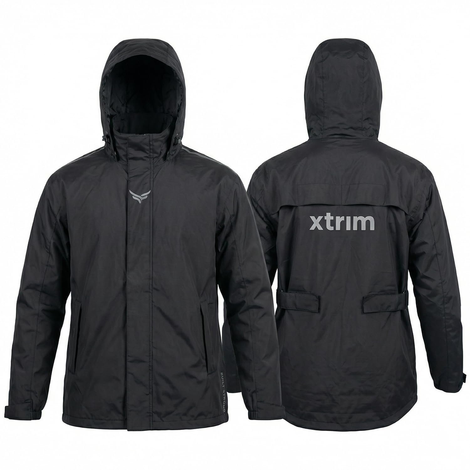 XTRIM Waterproof Biker Rain Jacket with Hood for Men, Large, Black