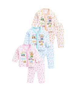 BONUM Baby’s Boy’s Girl’s 100% Cotton Button Shirt with Pyjama Pant Set of 3 New Born Baby Clothes