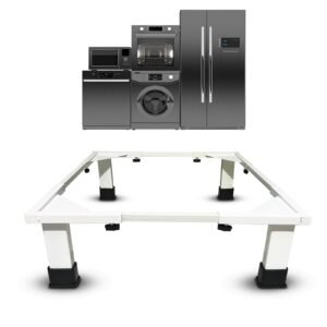 Smart Shelter Washing Machine Stand without Wheels for Fully and Semi Automatic, Front or Top Load, Fridge and Dishwasher Stand, Adjustable Metal, Capacity 160Kg, White (Min:16″x16″, Max: 26″x26″)