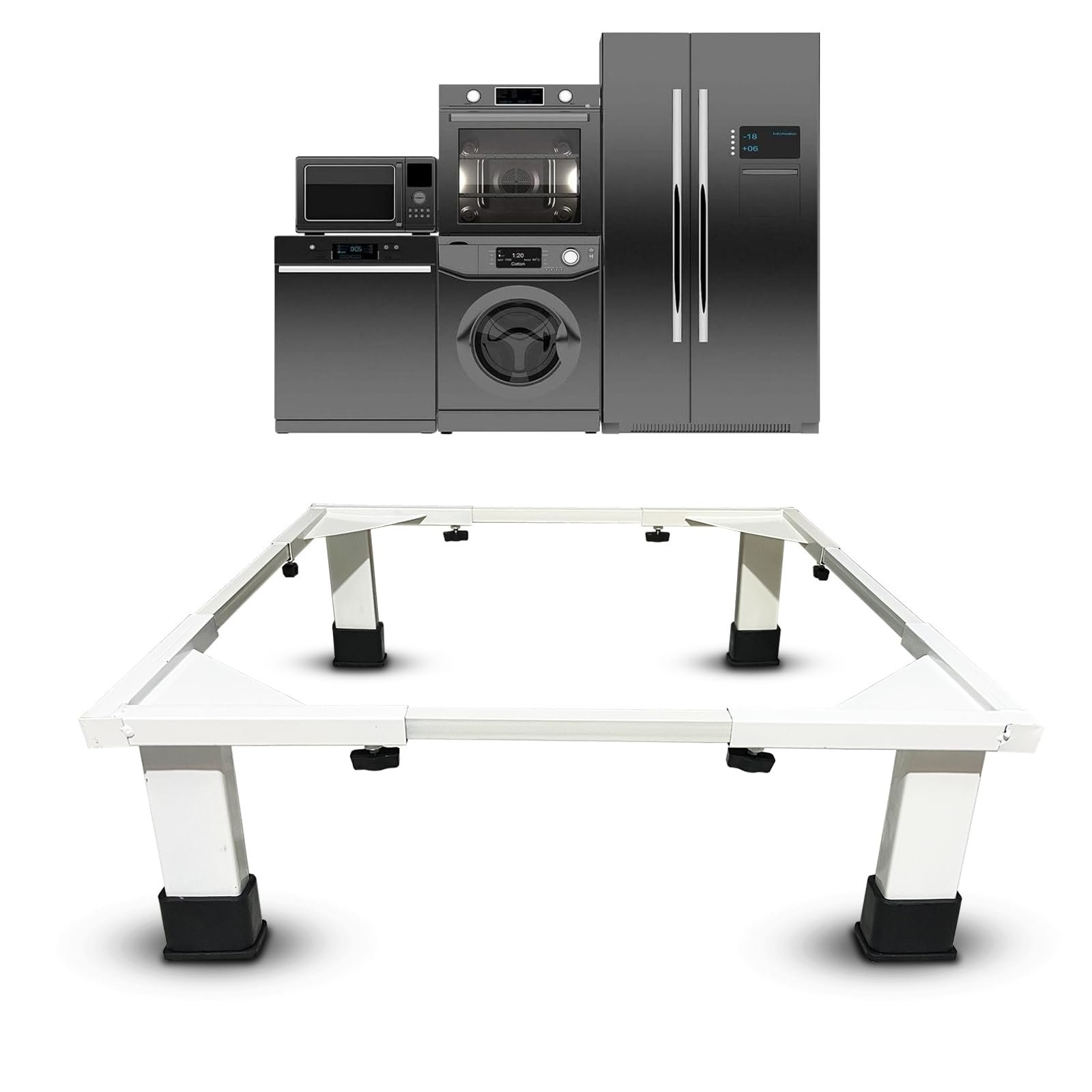 Smart Shelter Washing Machine Stand without Wheels for Fully and Semi Automatic, Front or Top Load, Fridge and Dishwasher Stand, Adjustable Metal, Capacity 160Kg, White (Min:16″x16″, Max: 26″x26″)