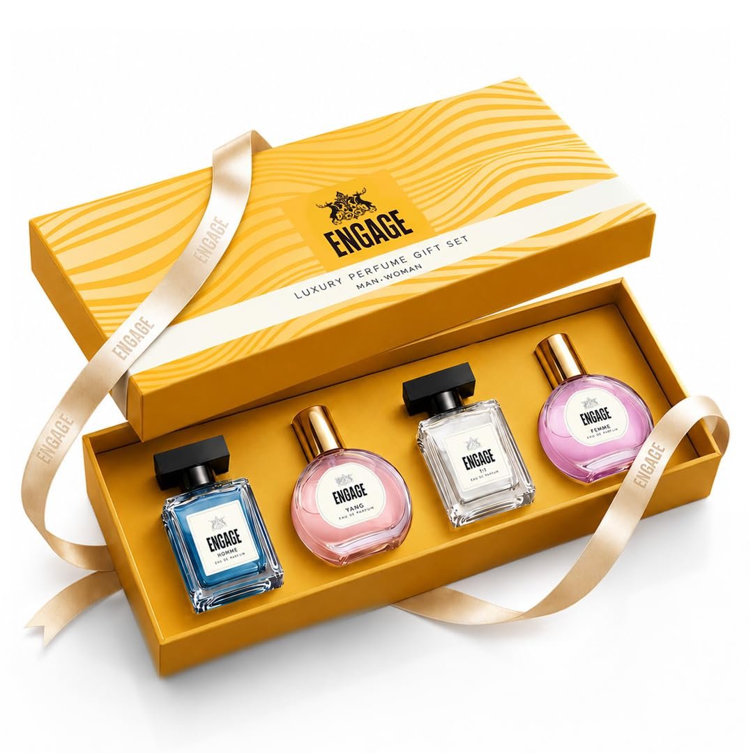 Engage Luxury Perfume Gift Set for Men & Women 80ml (20ml x 4)| Couple Gift | 4 Premium EDP Fragrances | Wedding Anniversary Luxury Gift| Travel Size Perfume Combo |Dermat-Tested | No Paraben