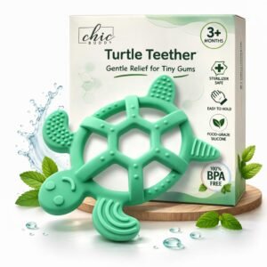 Chic Buddy Silicone Baby Teether, BPA Free, Easy Grip Ring, 3-18 Months (Turtle)