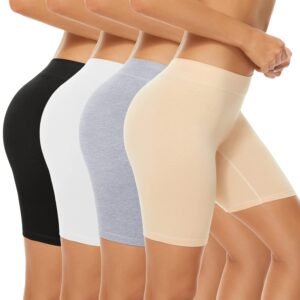 POKARLA 4 Pack Women’s Cotton Underwear Boxer Shorts Anti Chafing Bike Shorts Boyshorts Panties