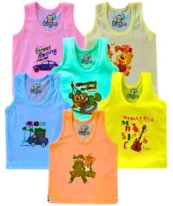 Boy’s Girls Unisex Kids Infant Sleeveless Printed Multicoloured Vest Baniya Sando (Pack of 6)