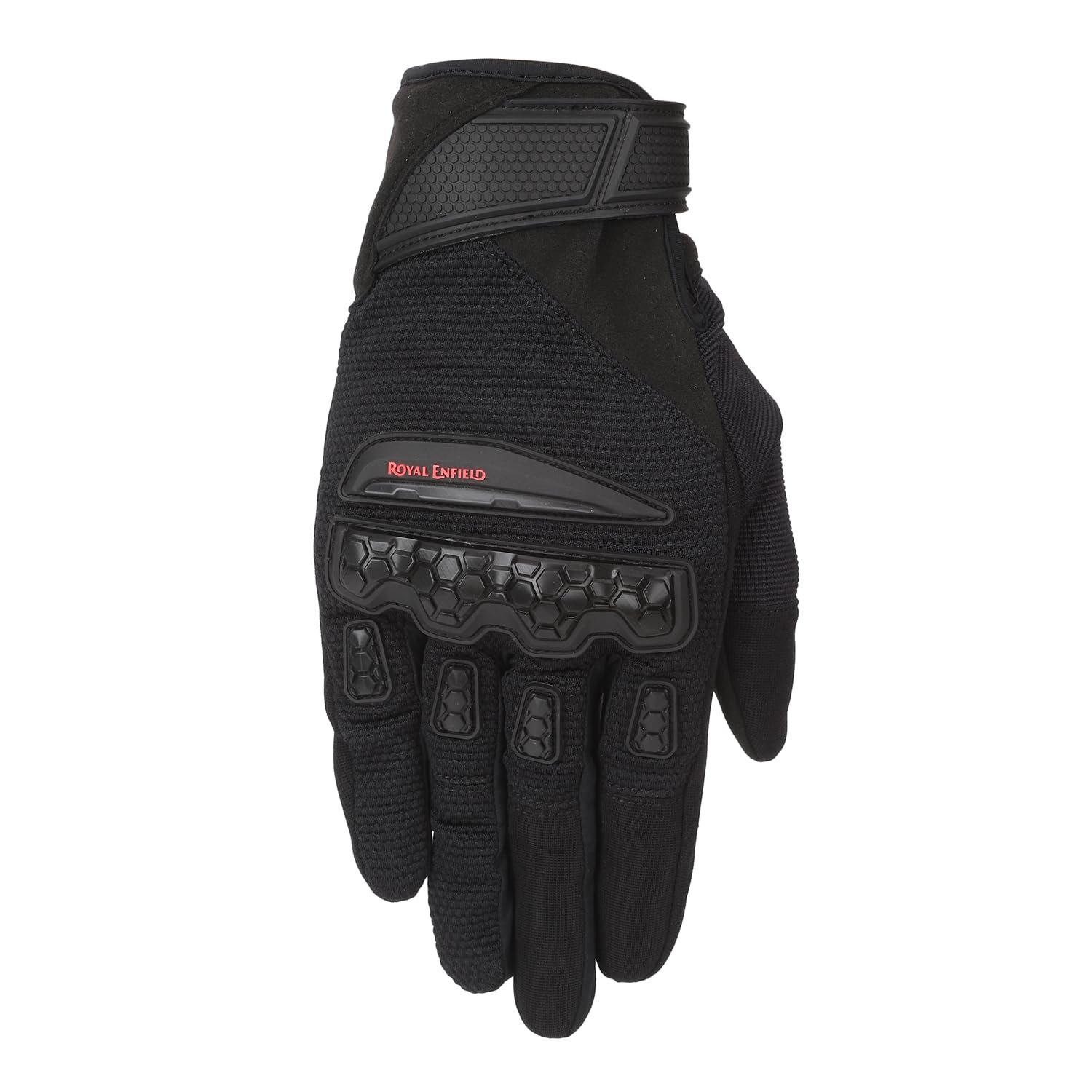 Royal Enfield Urban Hustler V2 Riding Gloves 100% Polyester Air Mesh for Ventilation | TPR Knuckle Protectors | Microsuede Grip Patch | Poly Stretch Fabric for Better Flexibility Black L 22CM