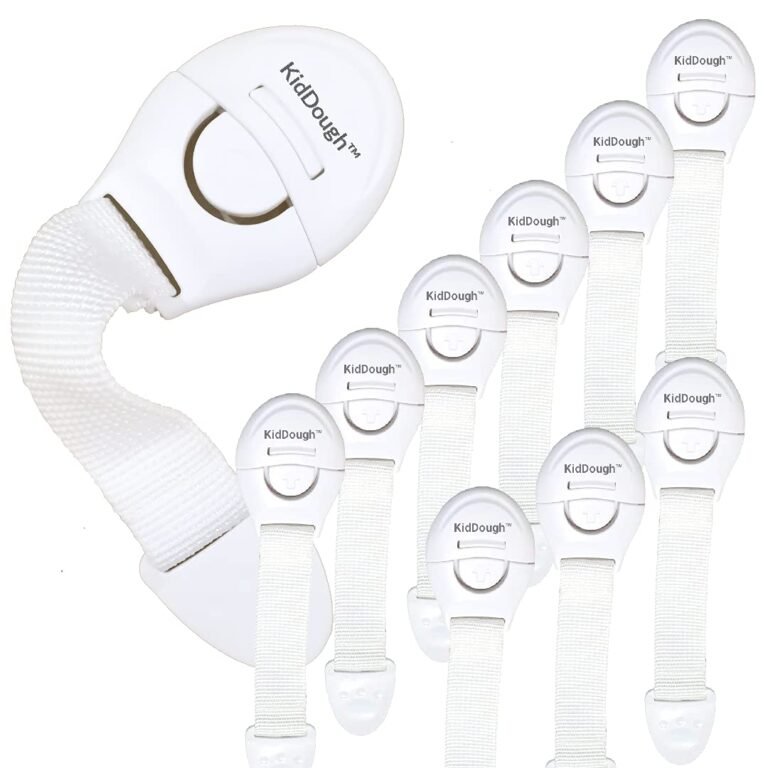 KidDough Furniture Safety Locks for Kids, Child Safety Locks for Drawers, Cabinets, Fridge, Cupboard Lock, Baby Proofing Product, Strong and Adhesive Safety Locks (White, 10 White Locks)
