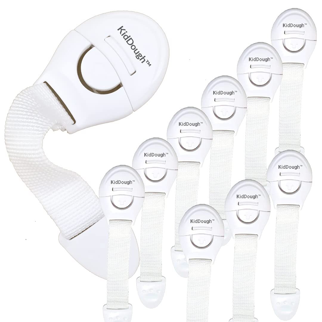 KidDough Furniture Safety Locks for Kids, Child Safety Locks for Drawers, Cabinets, Fridge, Cupboard Lock, Baby Proofing Product, Strong and Adhesive Safety Locks (White, 10 White Locks)