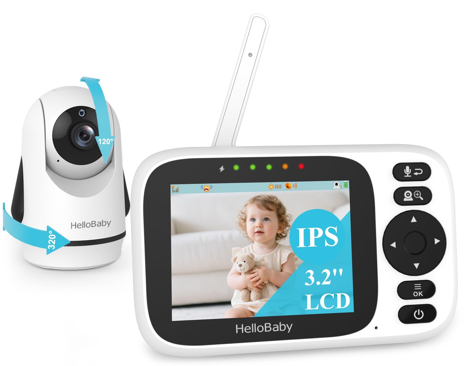 HelloBaby Baby Monitor with 3.2” IPS Screen – Baby Camera Monitor with Remote Pan-Tilt-Zoom Camera No WiFi, Infrared Night Vision, 1000ft Wireless Connection