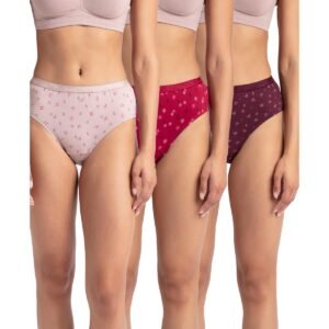 Jockey 1523 Women’s High Coverage Super Combed Cotton Mid Waist Hipster with Ultrasoft Exposed Waistband and StayFresh Treatment (Pack of 3_Colors & Prints May Vary)