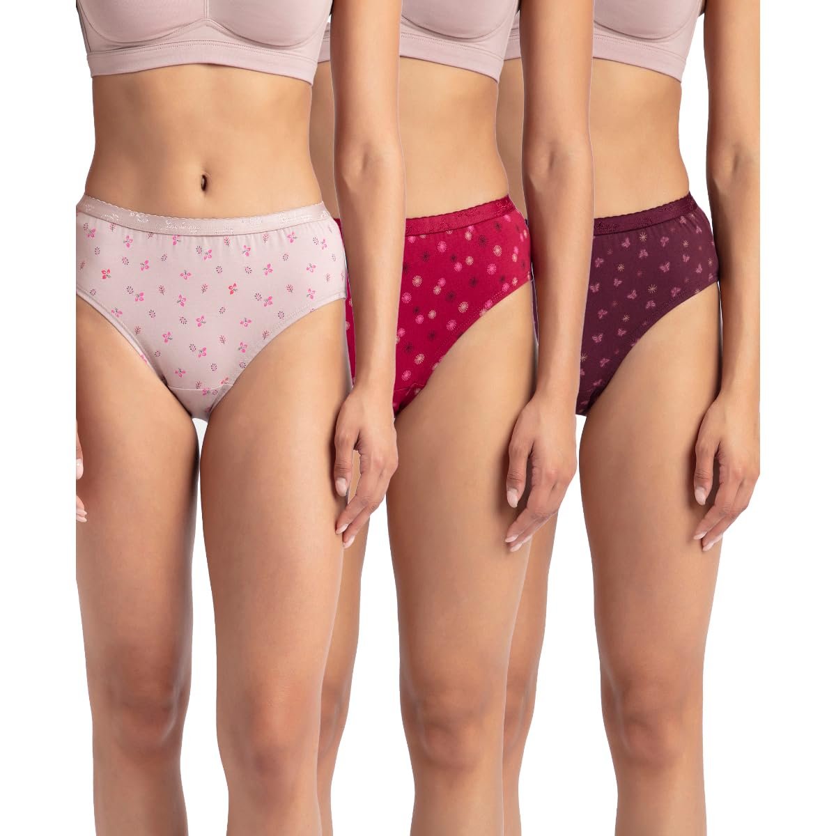 Jockey 1523 Women’s High Coverage Super Combed Cotton Mid Waist Hipster with Ultrasoft Exposed Waistband and StayFresh Treatment (Pack of 3_Colors & Prints May Vary)