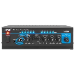 Pyle Home Home Audio Power Amplifier System – 2X120W Mini Dual Channel Mixer Surround Sound Stereo Receiver Box W/ Rca, Aux, Mic Input – For Amplified Speakers, Pa, Cd Player, Theater – Pyle Pta4