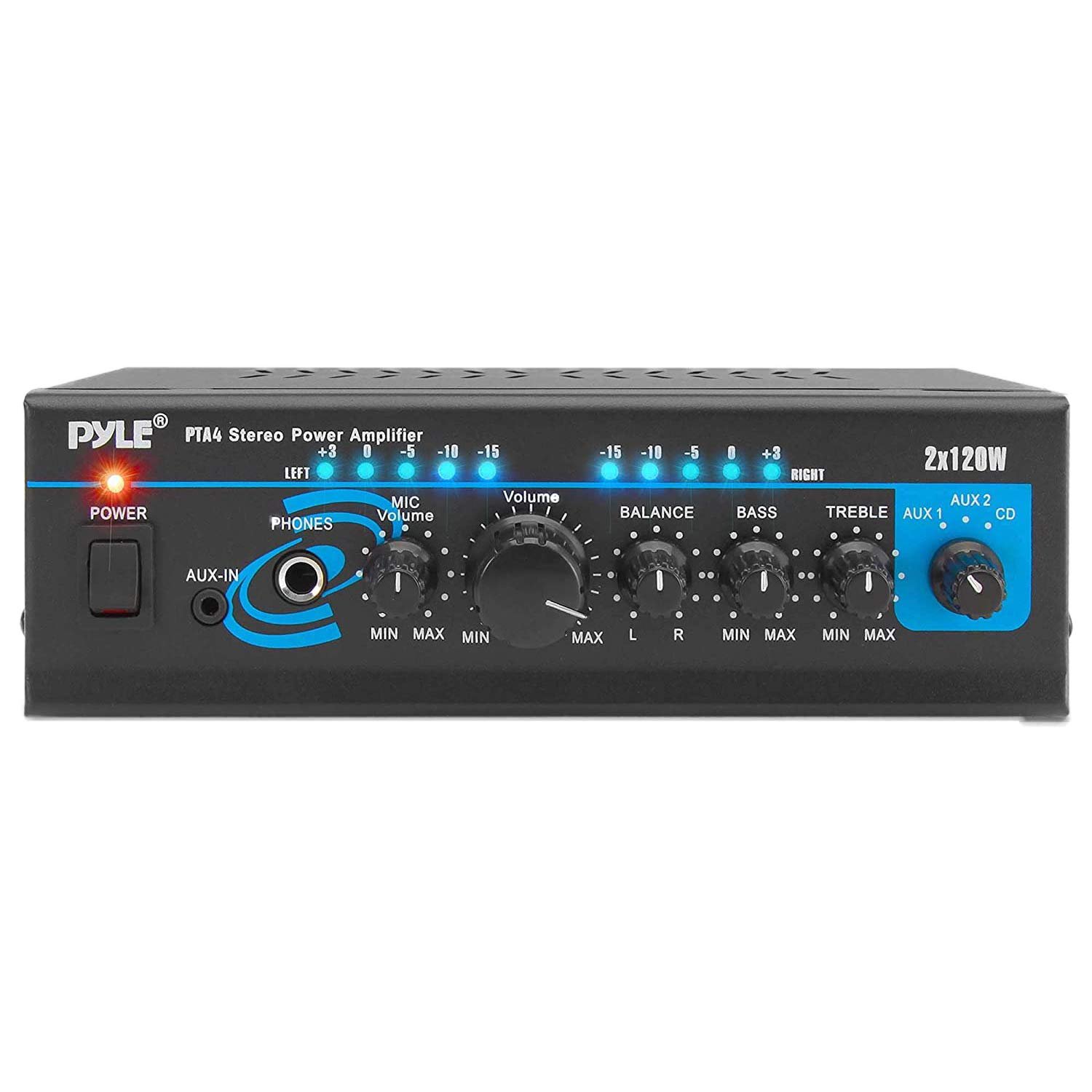 Pyle Home Home Audio Power Amplifier System – 2X120W Mini Dual Channel Mixer Surround Sound Stereo Receiver Box W/ Rca, Aux, Mic Input – For Amplified Speakers, Pa, Cd Player, Theater – Pyle Pta4