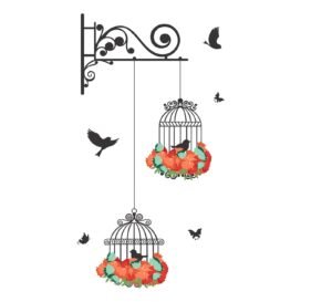 Decals Design ‘Hanging Birds Cage with Flowers’ Wall Sticker (PVC Vinyl, 50 cm x 70 cm)
