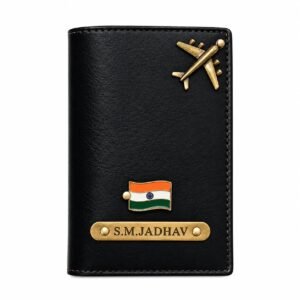 Personalized Passport Cover, Faux Leather Custom Name Holder Black