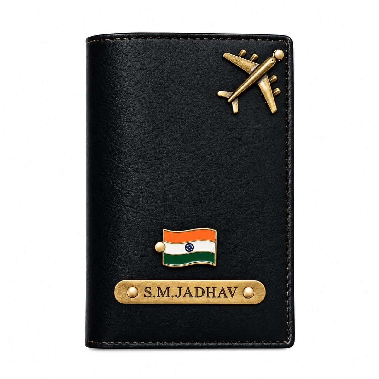Personalized Passport Cover, Faux Leather Custom Name Holder Black