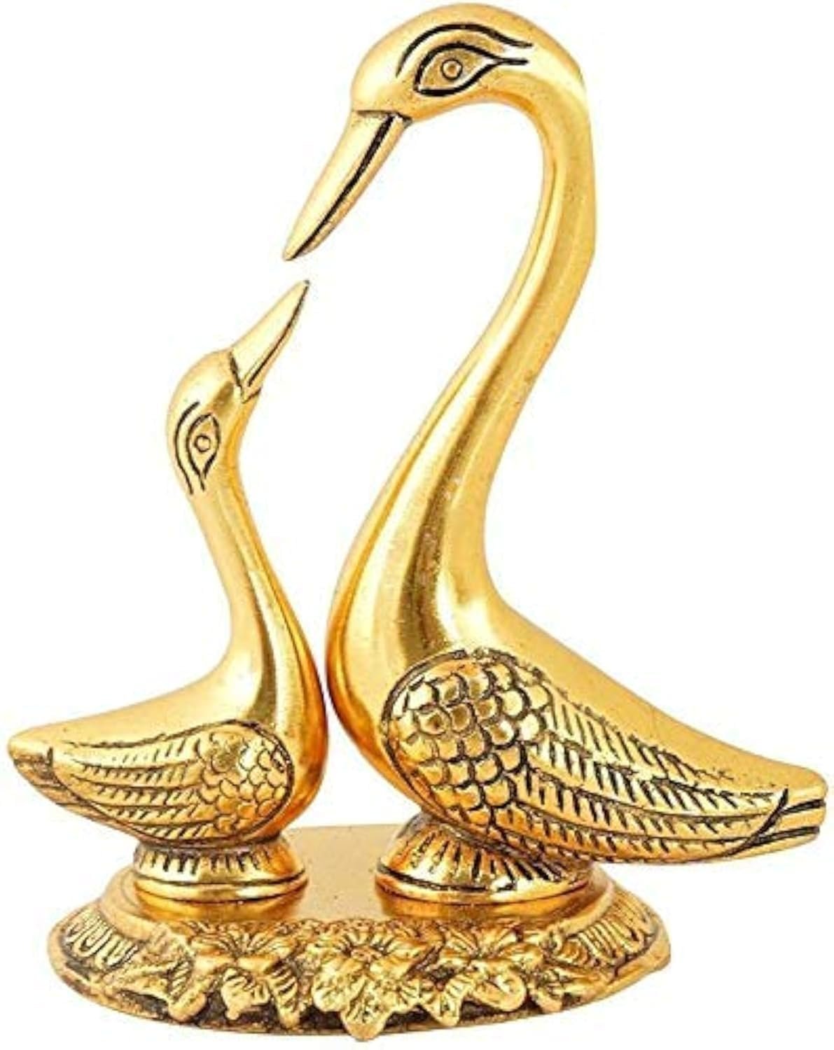 CraftVatika Pair of Kissing Duck Decorative Showpiece Metal Swan Set Statue for Home Table Office Desk Decoration-Gift for him her Couple Anniversary Birthday Valentine, 5×4.5×3 in, Gold (1) swan