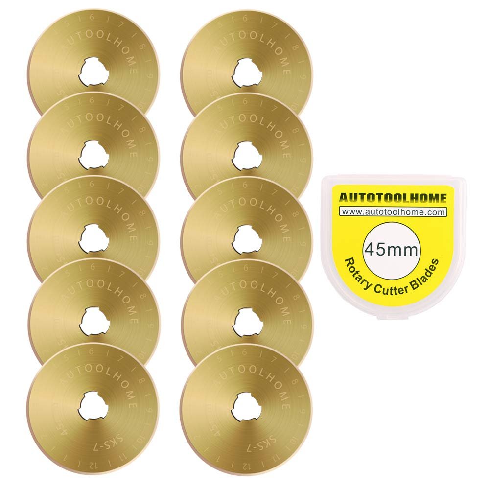 10 Pack Titanium Coated 45mm Replacement Rotary Cutter Blades for Cutter Patchwork Tool Sharp and Durable SKS-7 Quilting Sewing