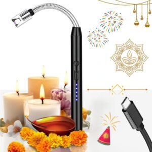 fukkuda CLITZ Rechargeable Electric Gas Lighter for Kitchen, USB Type-C Plasma Arc Lighter for Gas Stove, Candle & Pooja, Windproof Long Neck Igniter, 360° Flexible Neck