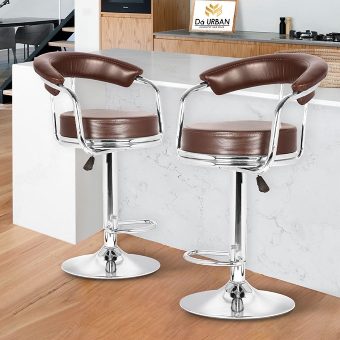 Da URBAN® Classic Pack of 2 Height Adjustable and Revolving Bar Stool/Kitchen Chair (Brown)