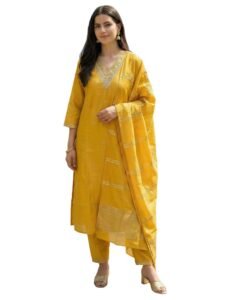 INDO ERA Women’s Straight Cotton Kurta Palazzo with Dupatta Set | Cotton kurta sets for women