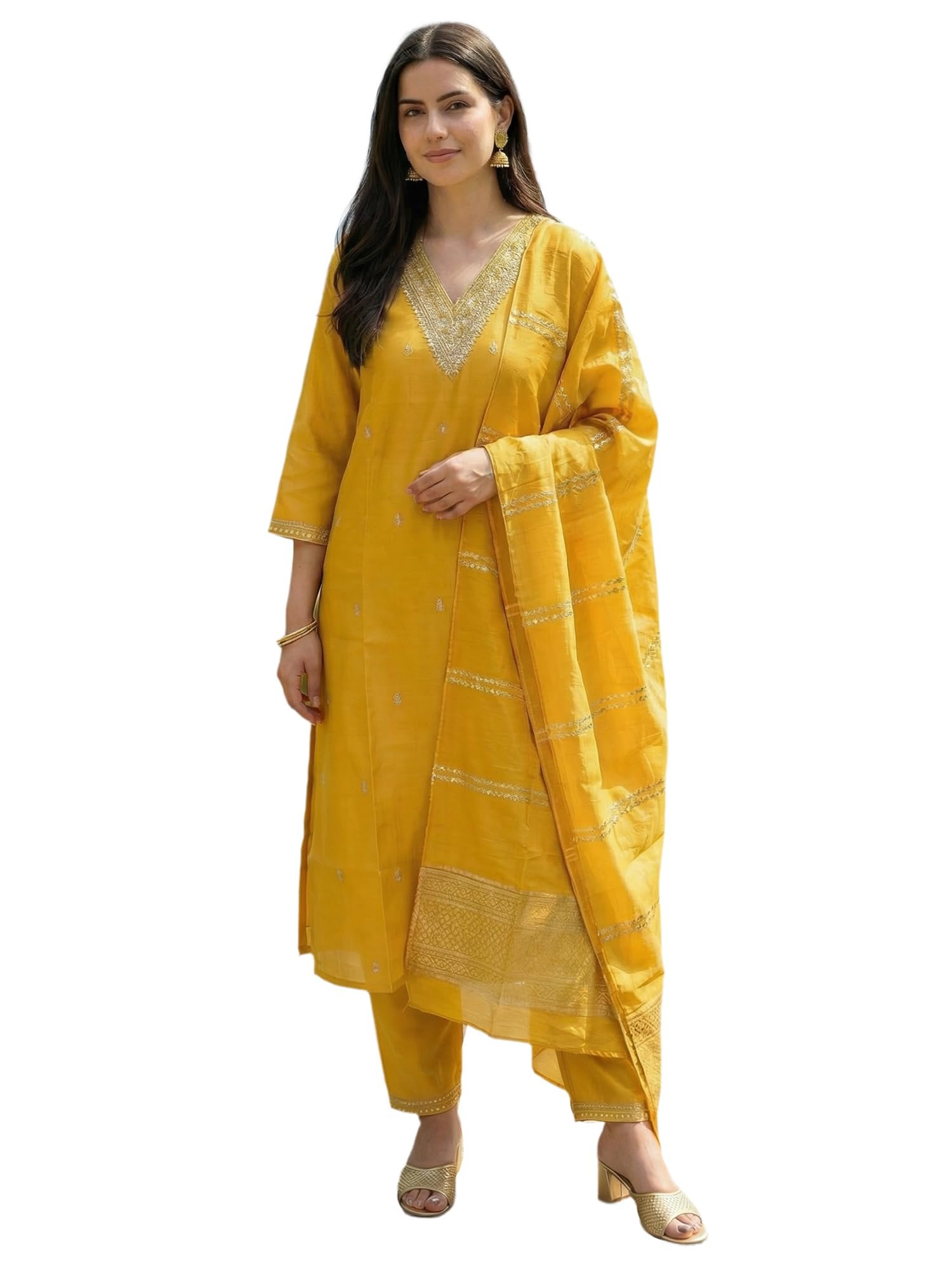 INDO ERA Women’s Straight Cotton Kurta Palazzo with Dupatta Set | Cotton kurta sets for women