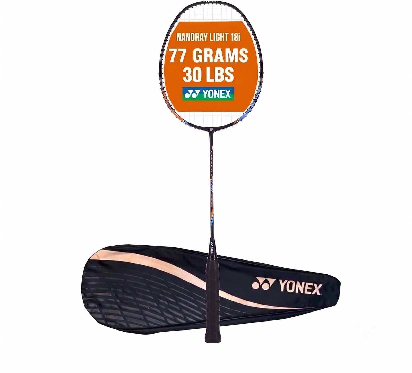 Yonex Nanoray Light 18i Graphite Badminton Racquet with Free Full Cover (77 Grams, 30 Lbs Tension, Black)
